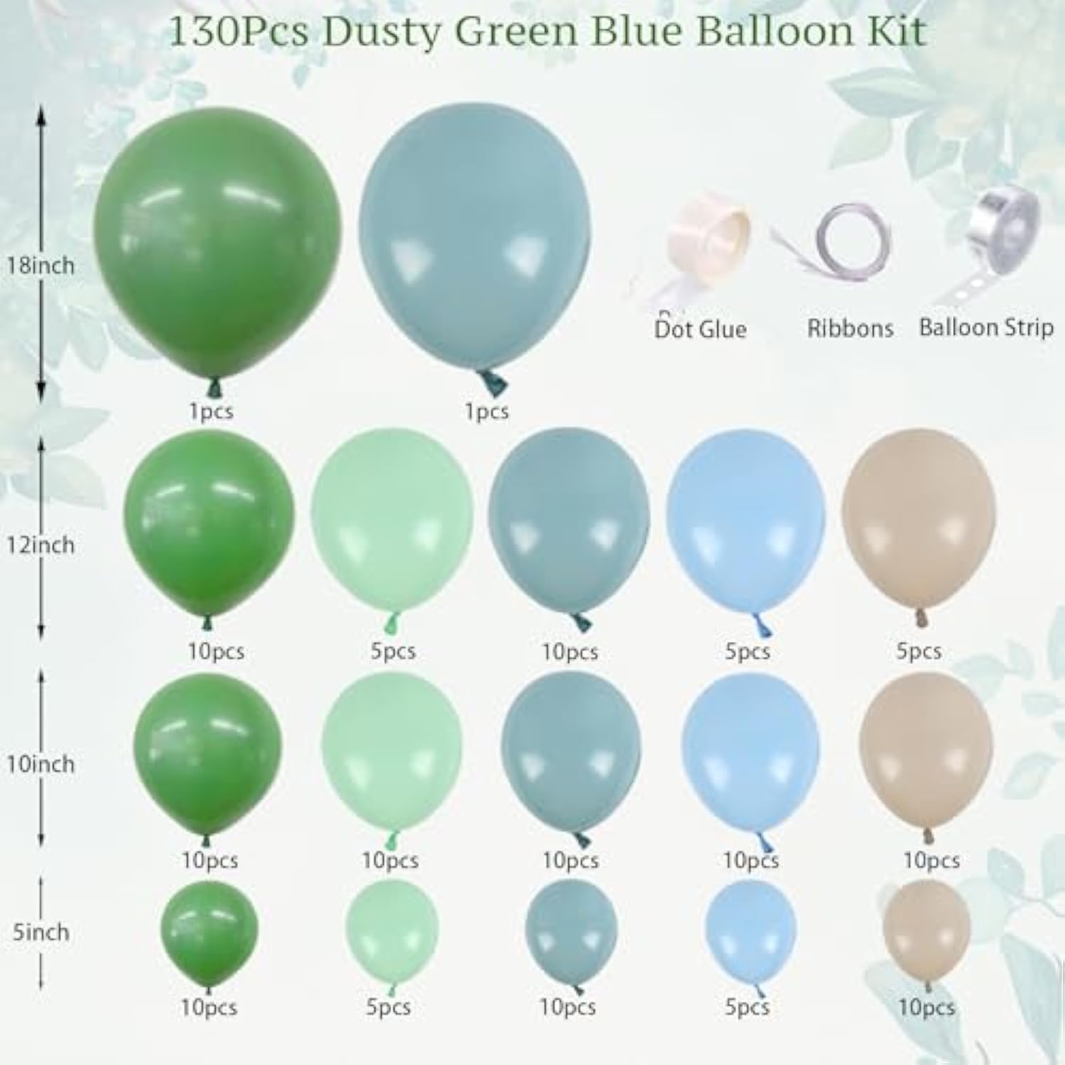 130PCS Sage Green & Dusty Blue Balloon Arch Kit for Ocean, Beach  Dino Parties