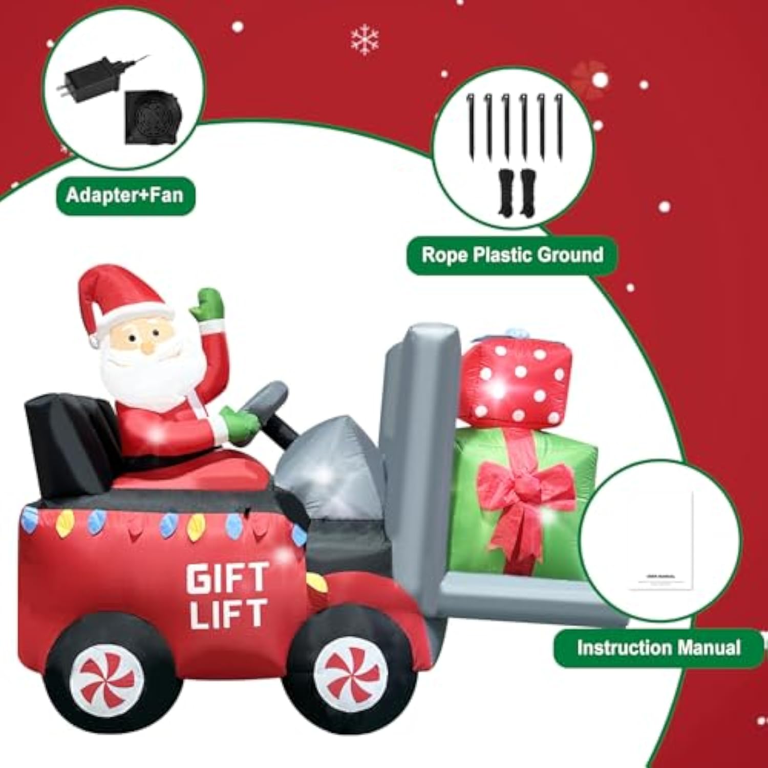 Christmas Inflatable 6.8 Length Santa Driving Gift Lift Car With Two Gift Boxes Blow Up Decoration For Xmas, Holiday Par