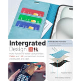 iPhone 16 Wallet Case, PU Leather Folio with Card Holders, RFID, Kickstand, Ice Blue