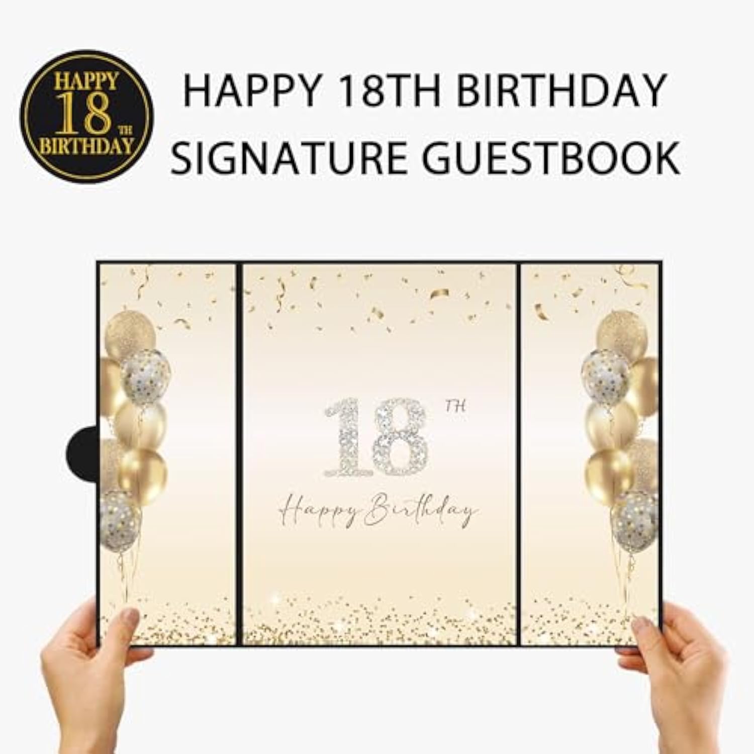 Black Gold 18Th Birthday Party Decorations, Happy 18Th Birthday Alternative Signature Guest Book For Boys & Girls Cheers To 18 Years Old Gifts 18 Birthday Signing Card Board Party Supplies