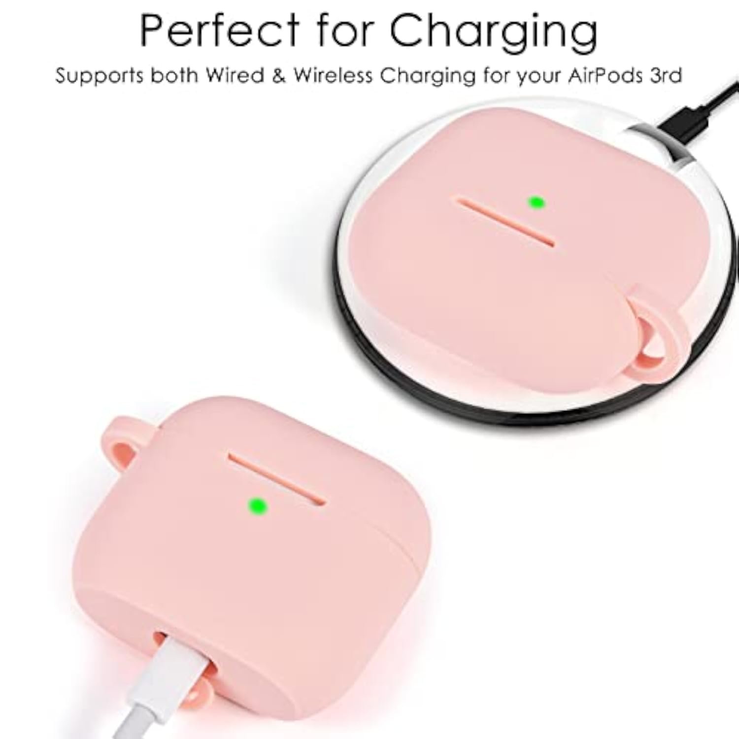 Pink AirPods 3rd Generation Silicone Case with Wireless Charging and Bling Keychain for Women