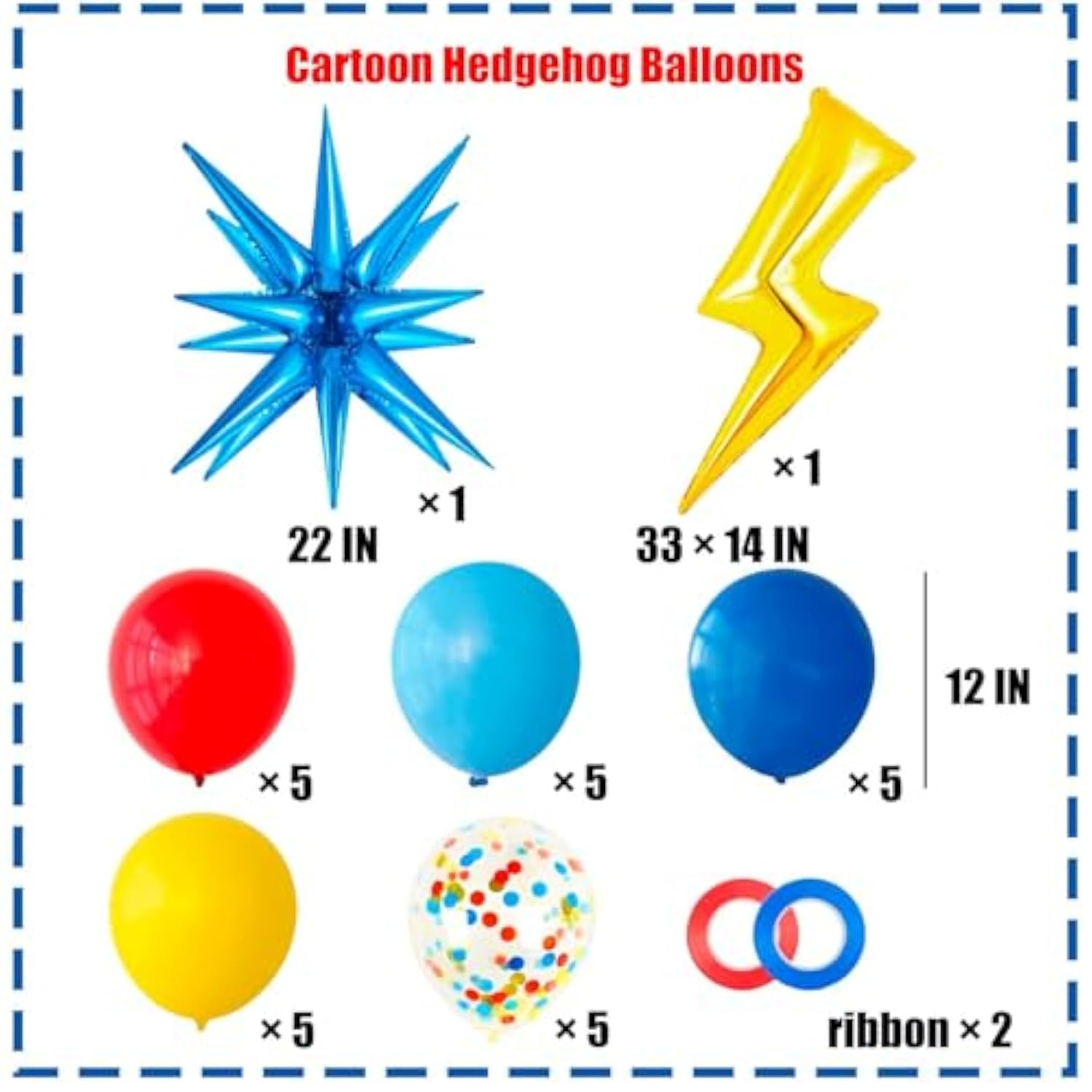 Cartoon Hedgehog Birthday Balloons Red, Blue, Yellow Set with Boom, Star & Lightning