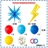 Cartoon Hedgehog Birthday Balloons Red, Blue, Yellow Set with Boom, Star & Lightning