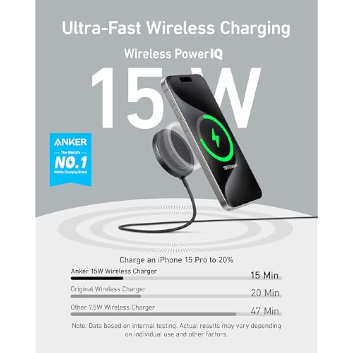 Anker MagSafe Charger Pad, MagGo iPhone 16 Wireless Charging Pad, Qi2 Certified 15W Wireless Charger, Compatible with iPhone 16/16 Plus/16 Pro/16 Pro Max/15/14/13/12 Series (USB-C Adapter Included)