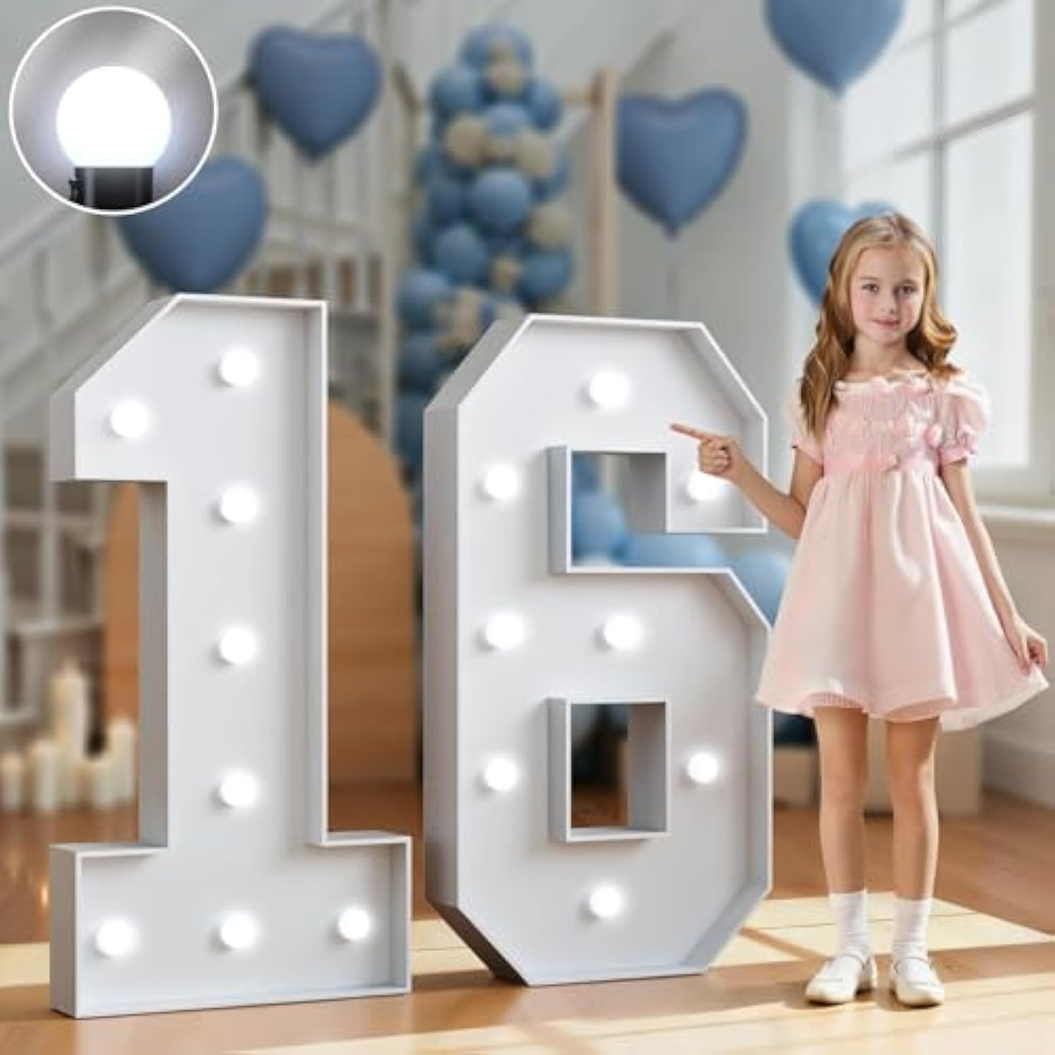 Marquee Numbers 3 Feet Tall Big Light Up Numbers Sweet 16 16Th Happy Birthday Decorations Girl Boy White Anniversary Party Decor Large Cardboard Prop Backdrop Sign 16