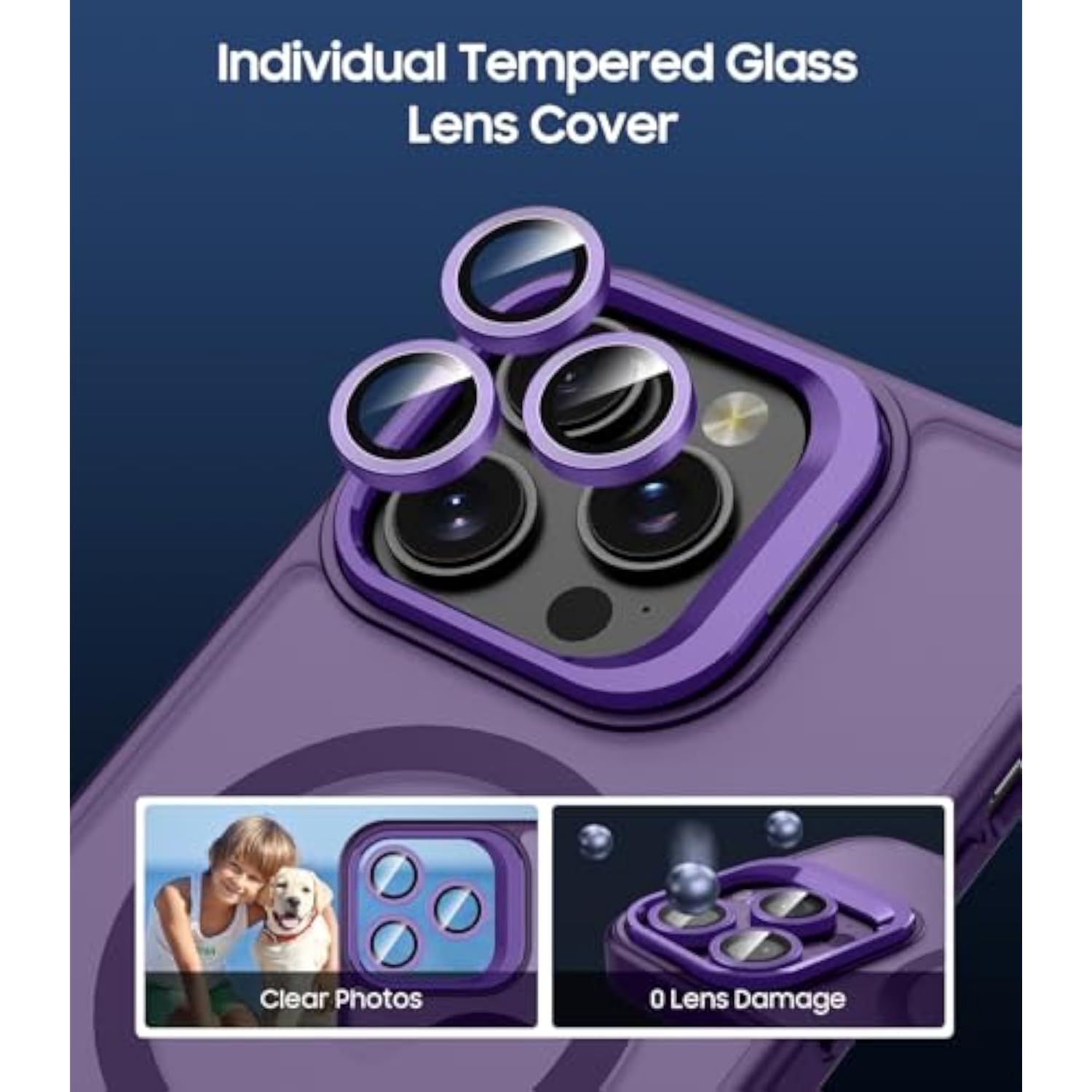 Purple iPhone 14 Pro Max Case with MagSafe Compatibility, Built-in Camera Ring Stand, Individual Camera Cover, and Military-Grade Drop Protection