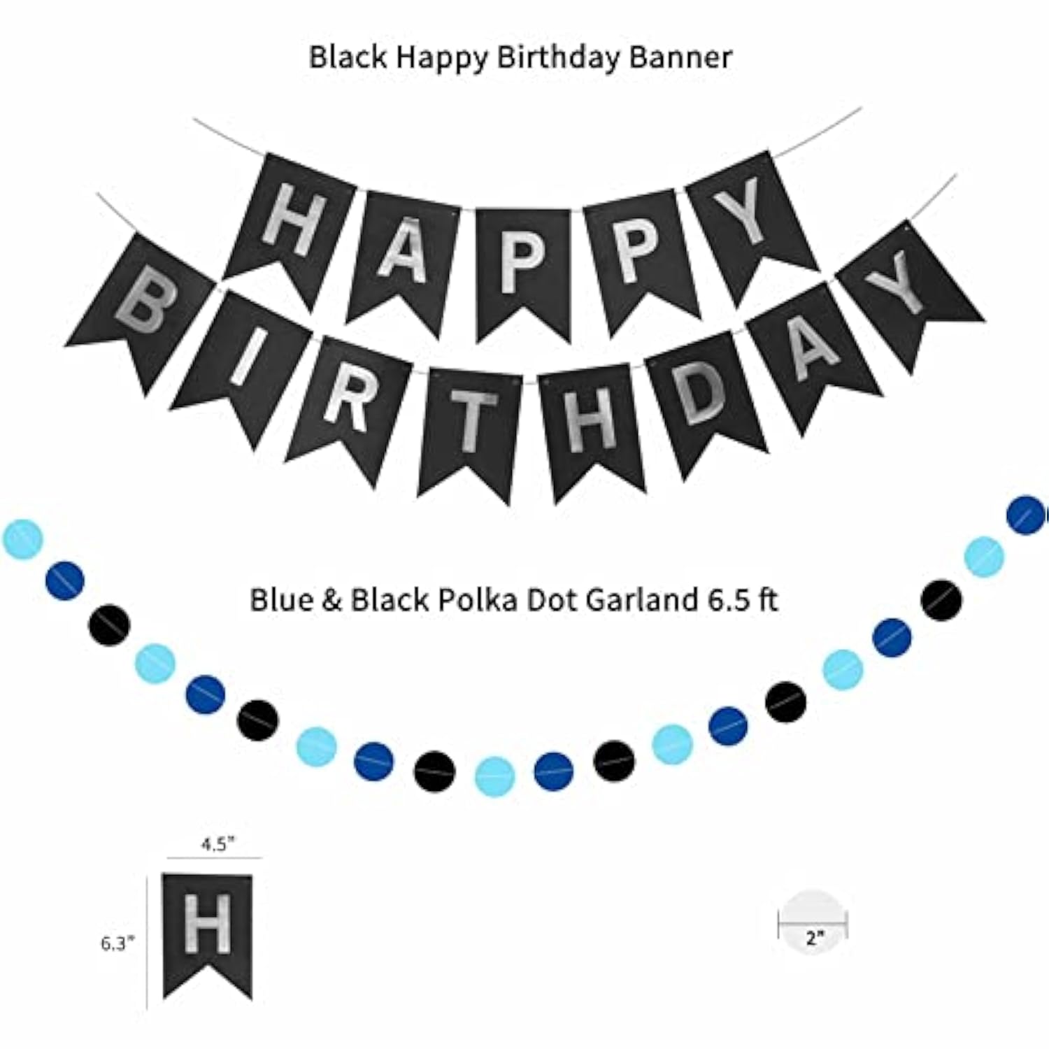 Blue & Black Birthday Decoration Kit: Banner, Balloons, Foil Curtain