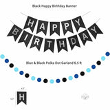 Blue & Black Birthday Decoration Kit: Banner, Balloons, Foil Curtain