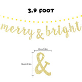 Merry & Bright Gold Glitter Bunting Banner Perfect For Merry Christmas Xmas Festival Holiday Party Decorations.