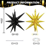 6pcs 22in Black Gold Star Foil Balloons Party Decorations