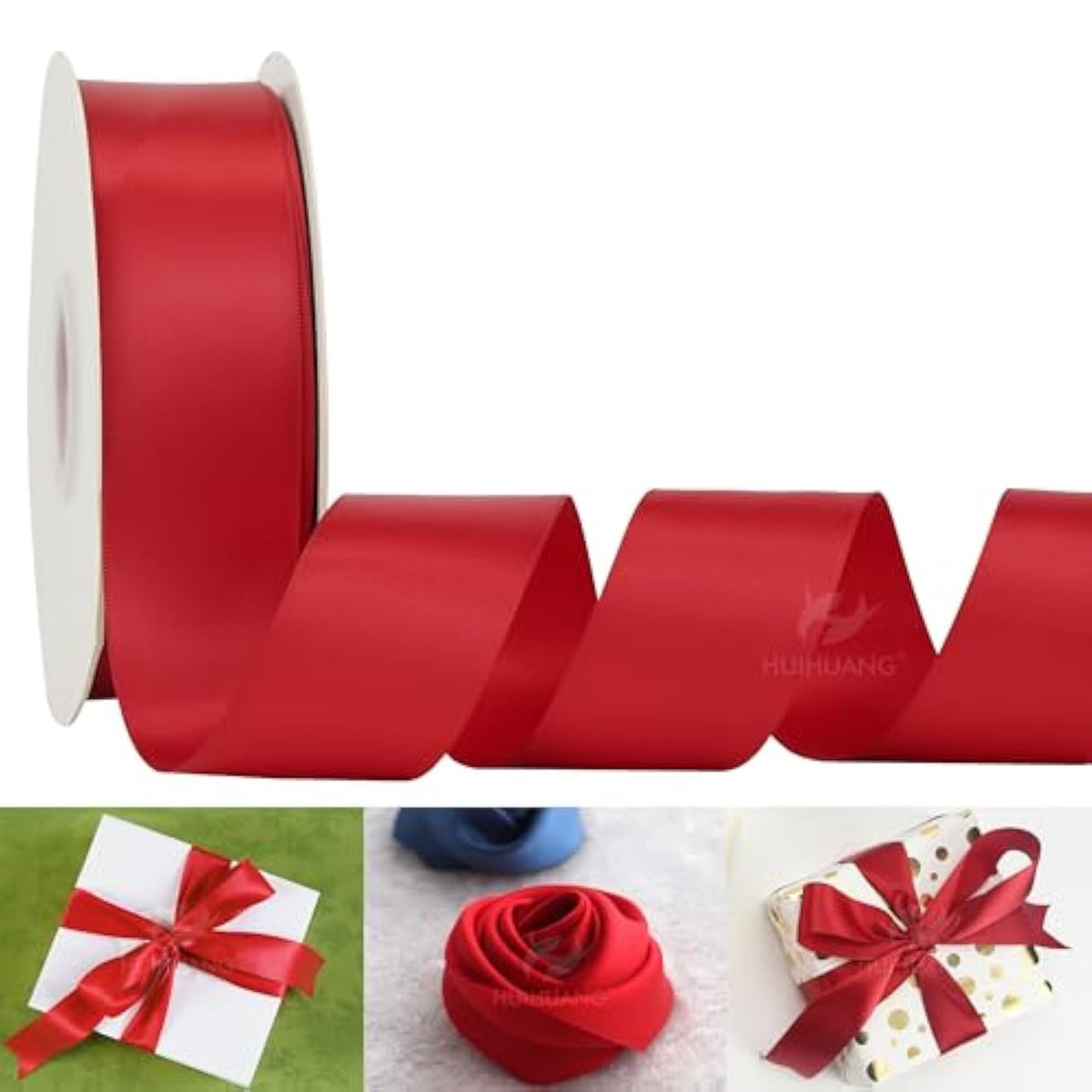 Red Ribbon 1-1/2 Inch Satin Ribbon, Red Double Faced Satin Ribbon For