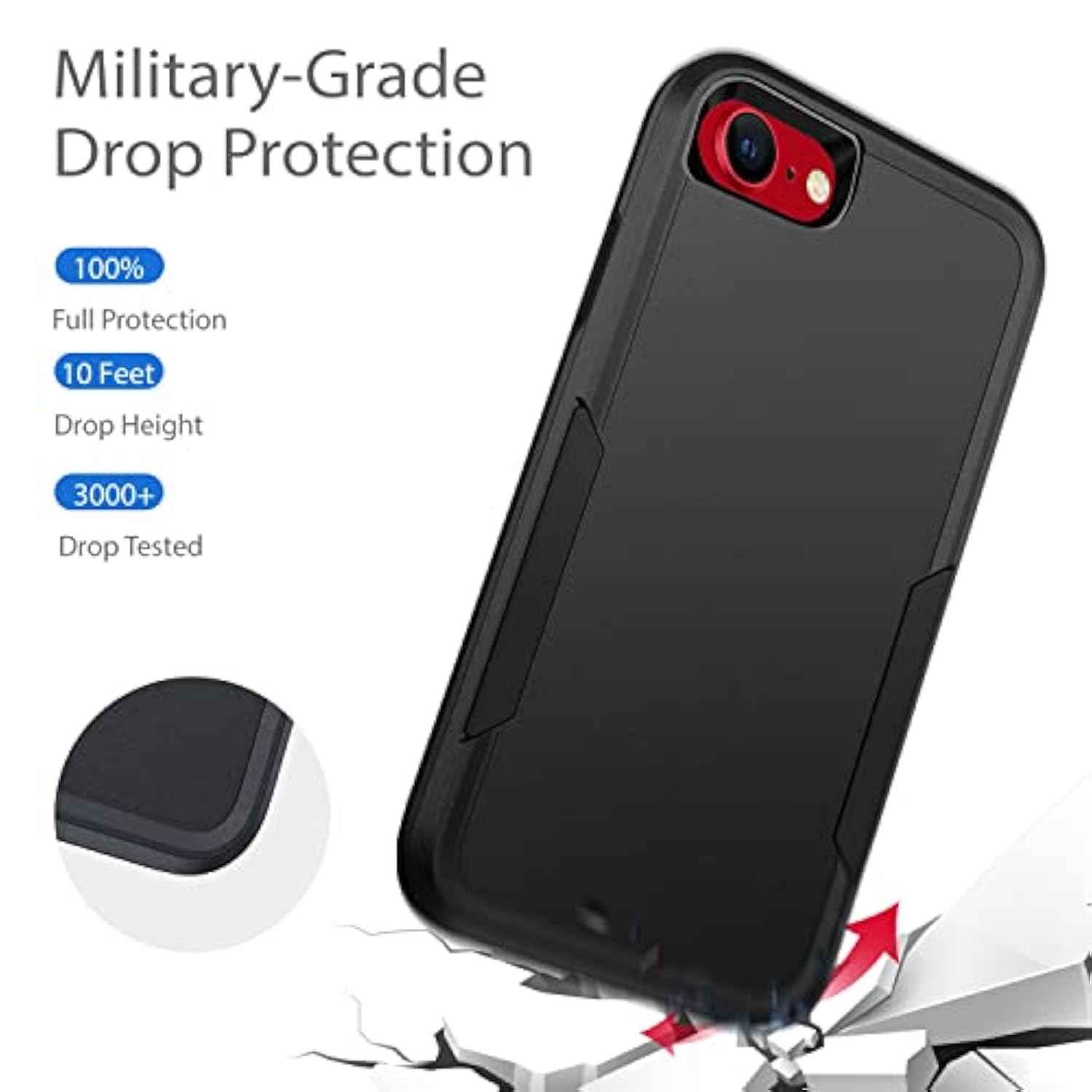 Heavy Duty Shockproof Case for iPhone SE 2/3 7/8 4.7-Inch Black