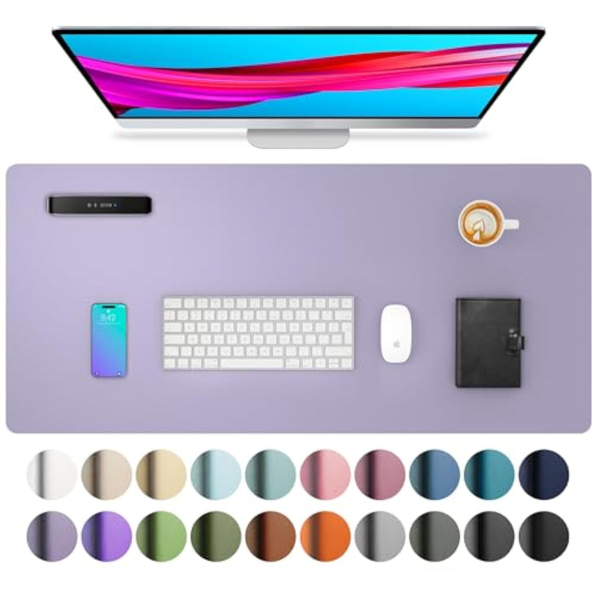 Leather Desk Pad Protector, Mouse Pad, Office Desk Mat, Non-Slip Pu Leather Desk Blotter, Laptop Desk Pad, Waterproof Desk Writing Pad For Office And Home (23.6" X 13.7", Lavender)