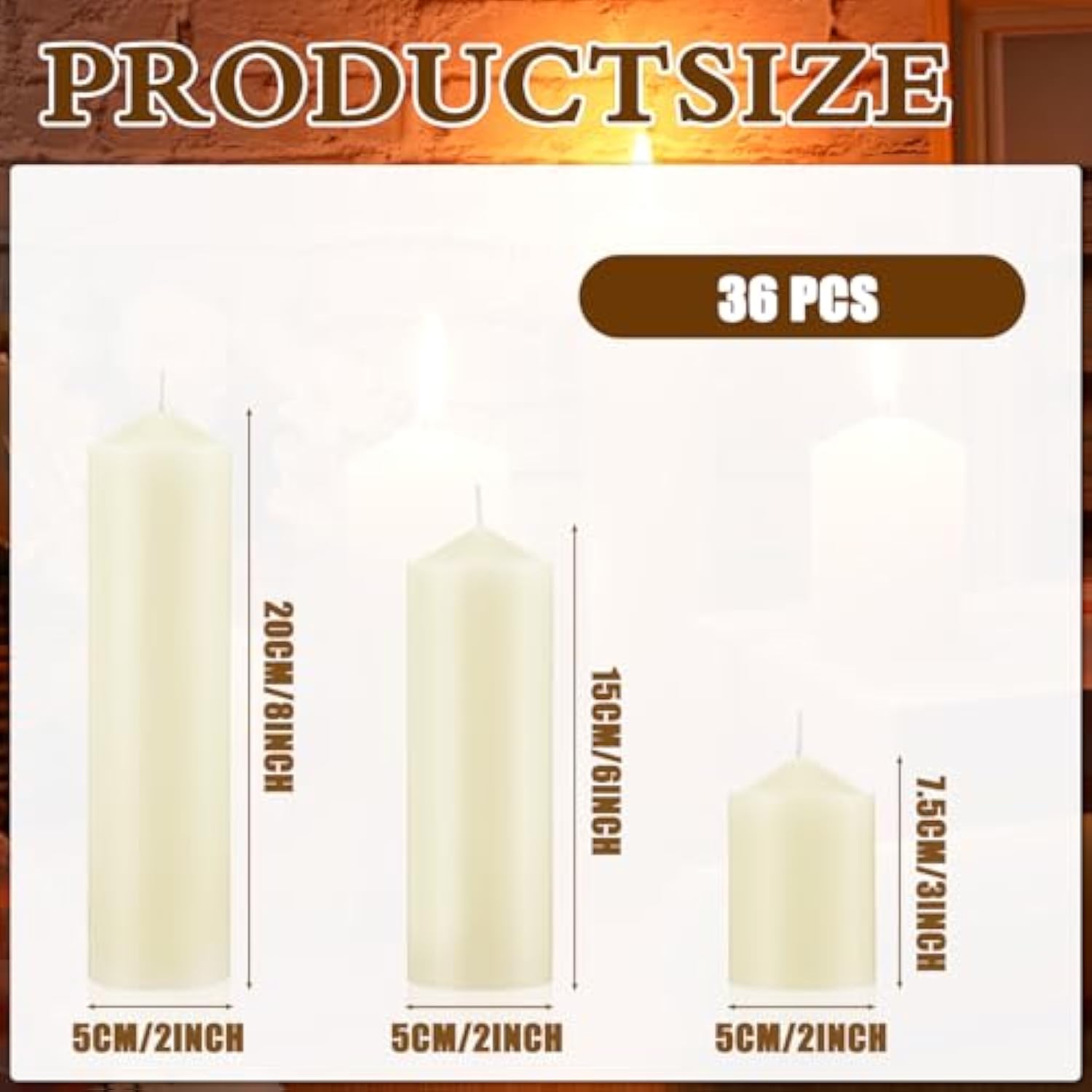 36 Pcs Pillar Candles Bulk Set Of 3 Long Burning Wax Pillar Candles 2 In X 3, 6, 8 Inch Dripless Unscented Smokeless For Wedding Party Spa Lantern Fireplace Home(Ivory White)