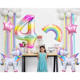 Unicorn 4Th Birthday Party Decorations Balloon Set With Self Standing Unicorn, Large Rainbow, Colorful Number 4, Star Balloons For Girl Purple Pink Theme 4Th Party Supplies.(4Th)