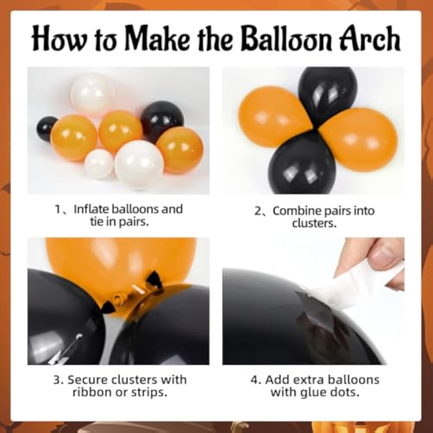 140pcs Halloween Balloon Arch Kit Orange Black Sand White Foil Balloons Party Decorations
