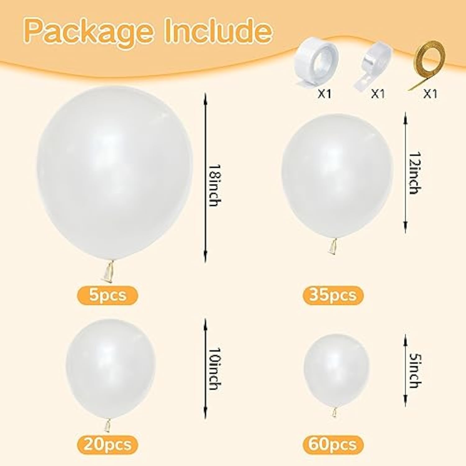 Pearl White Balloons Different Sizes For Garland Arch, 134Pcs Premium Party Latex Balloons For Birthday Party Graduation Wedding Anniversary Baby Shower Party Decoration