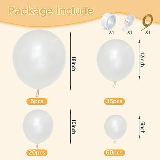 Pearl White Balloons Different Sizes For Garland Arch, 134Pcs Premium Party Latex Balloons For Birthday Party Graduation Wedding Anniversary Baby Shower Party Decoration