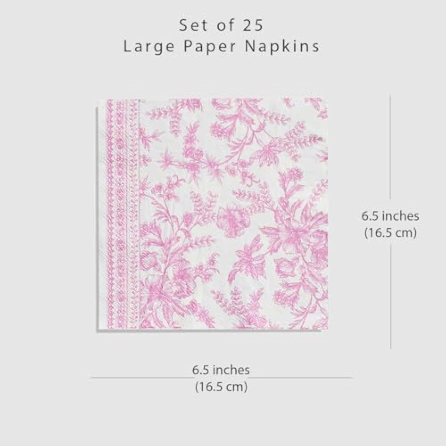 Pink Toile Dinner Napkins | Cute Napkins In Bright Pink And White Toile, Set Of 25, Perfect For Bridal, Baby, Garden, Or Birthday Party | Disposable | 6.5 Inches