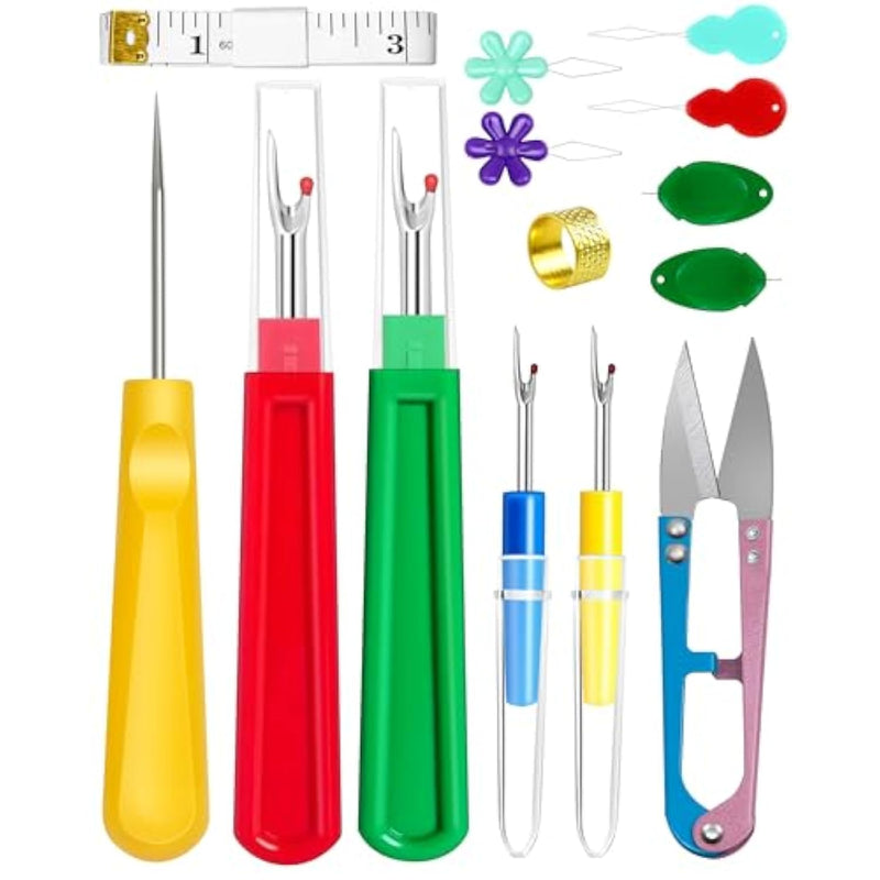 Seam Rippers For Sewing – 2 Big And 2 Small Stitch Remover Tools, Thread Ripper, Embroidery Removal Tool, With Needle Threaders, Thimbles, Tape Measure, Tailors Awl And Thread Snips