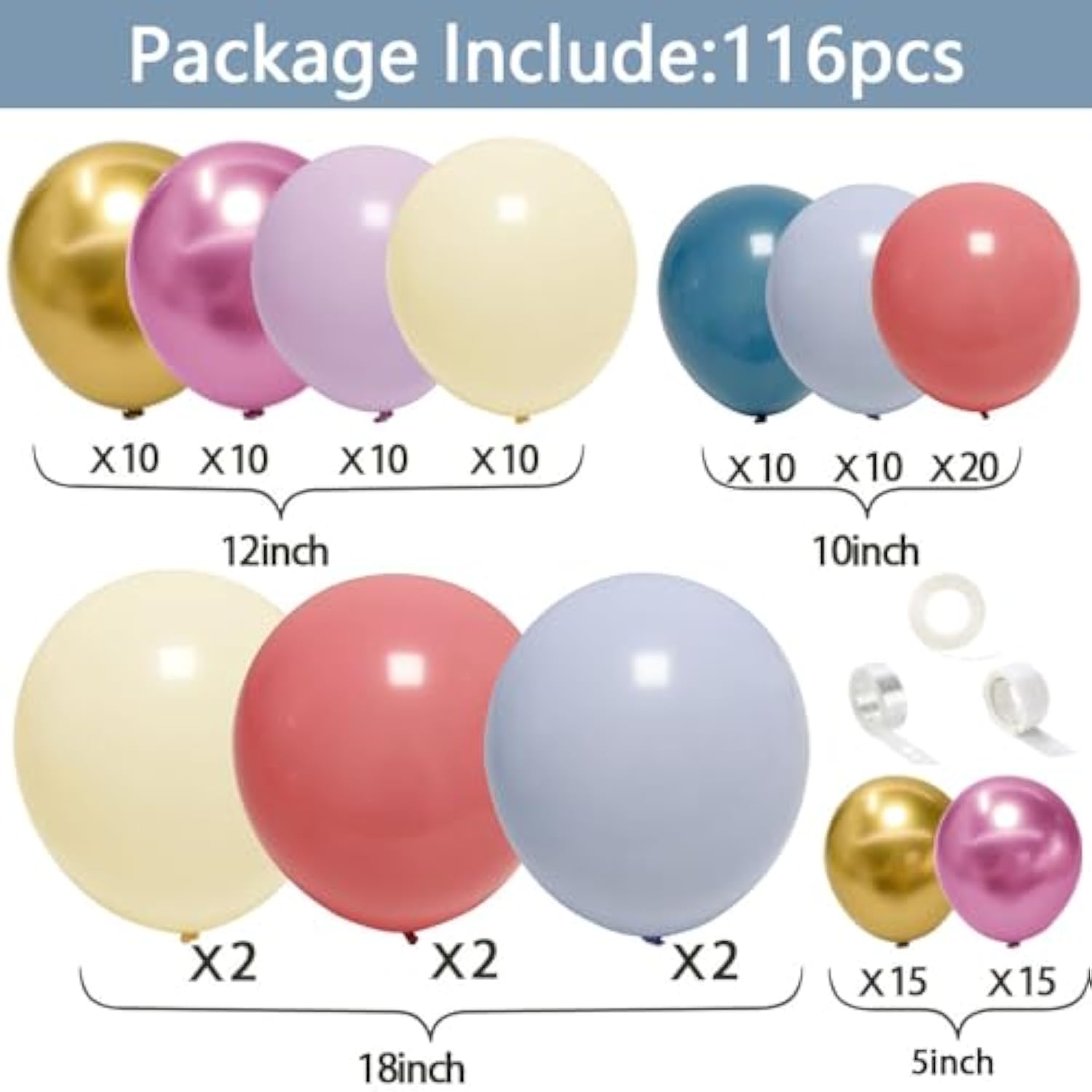 116PCS Pastel Balloon Garland Kit – Rose Gold, Purple & Pink for Party Decor