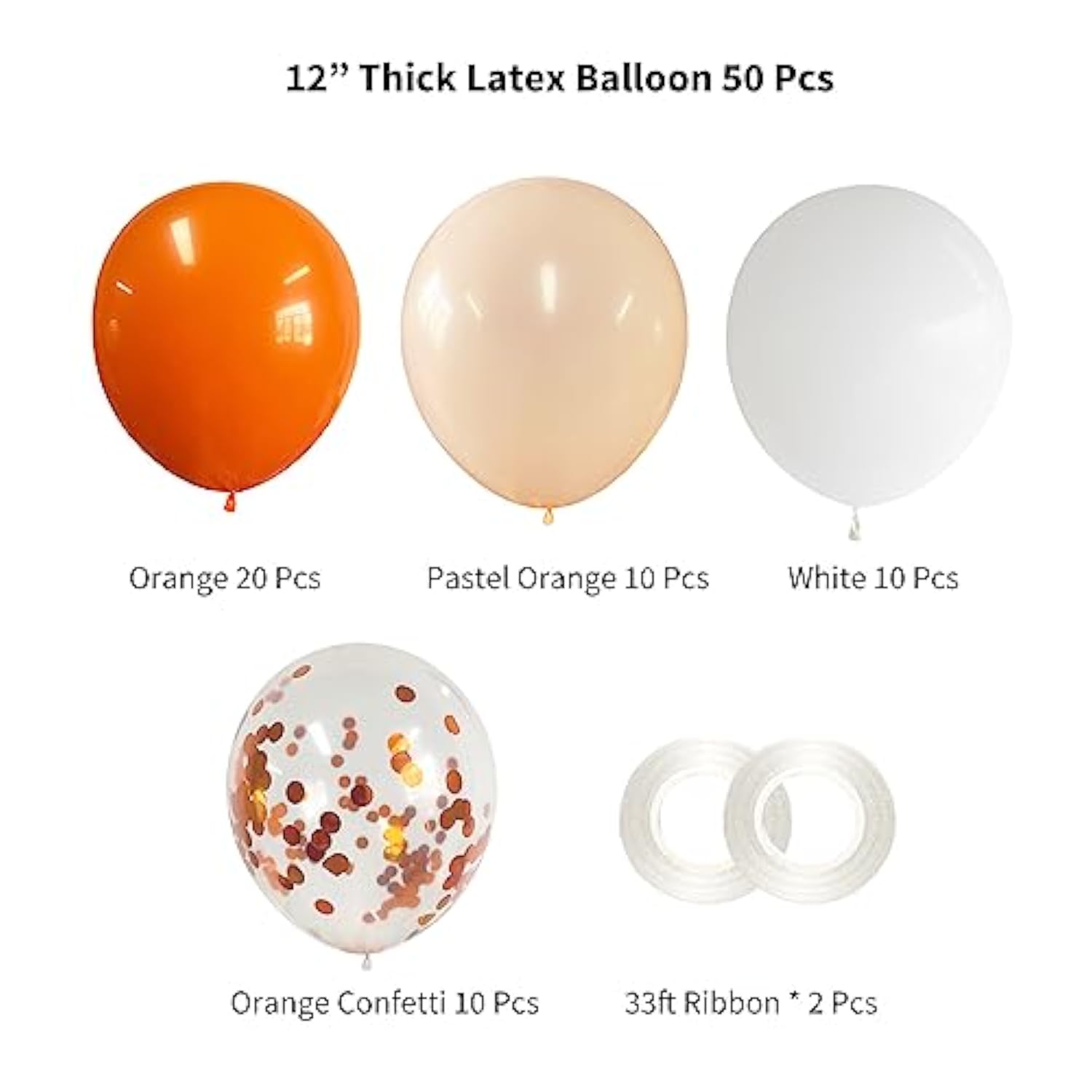 50 Pcs Orange Latex Balloons with Confetti for Wedding Birthday Party Decor