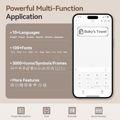D110 Label Maker Machine With Label, Small Label Printer Bluetooth Connection Multiple Templates Available For Phone Easy To Use For Office Home Organization Rechargeable White