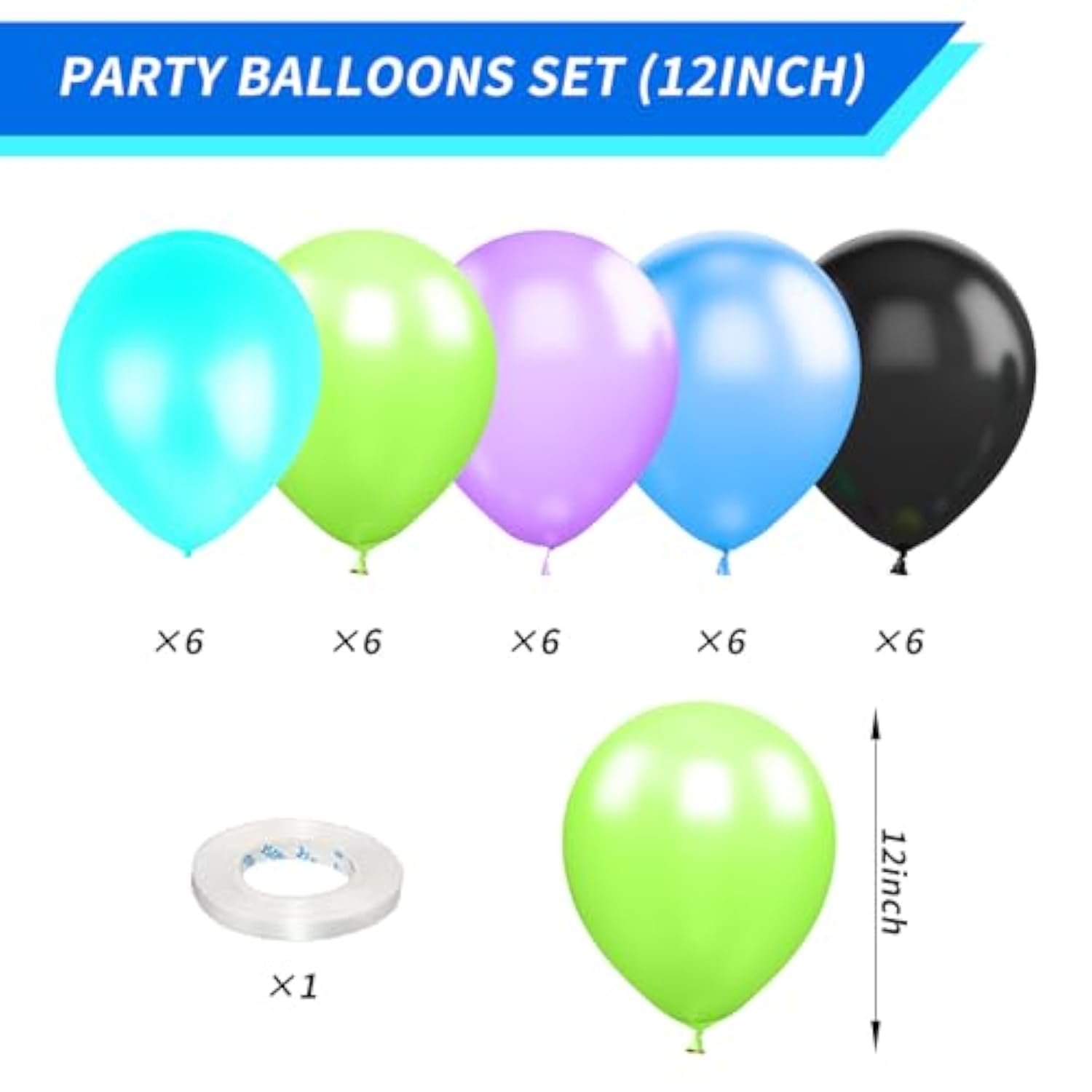 Green Purple Teal Balloons, 12 Inch Green Purple Teal Blue Black Balloons For Boys Girls Monsters Theme Birthday Party Baby Shower Wedding Bridal Shower Decorations