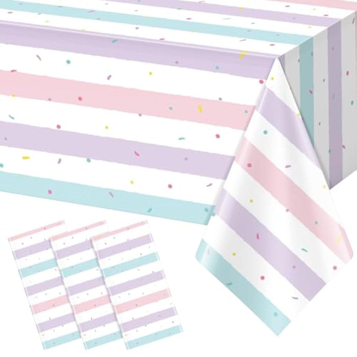 3 Pack Ice Cream Tablecloths, Donut Party Decor, 54x108" Disposable Covers