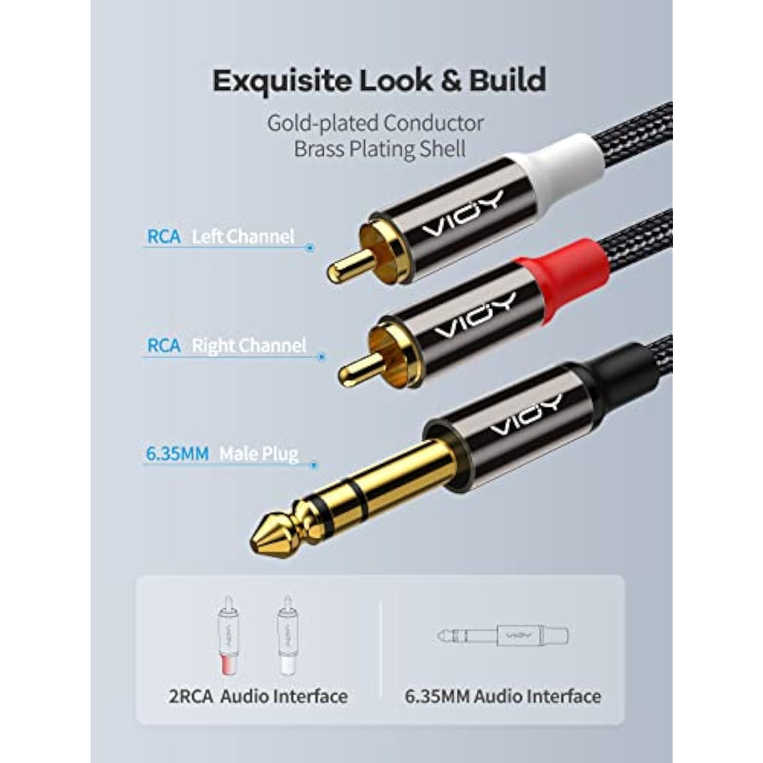 1/4 To Dual Rca Audio Cable [5 Ft], Gold Plated Copper Shell Heavy Duty 6.35Mm