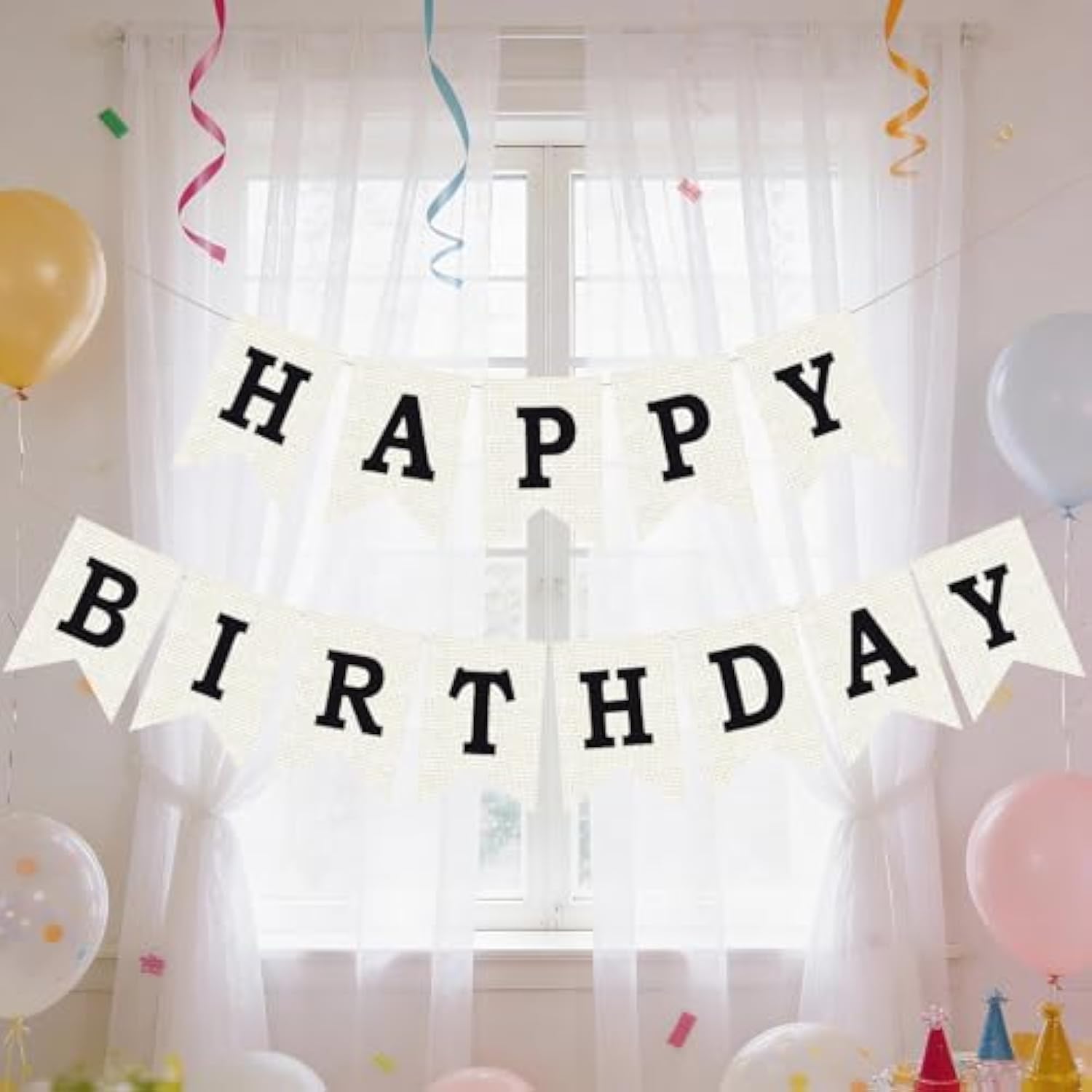 Burlap Happy Birthday Banner, Black Assembled Happy Birthday Banner Sign Garland For Boys Girls Rustic Party Decorations