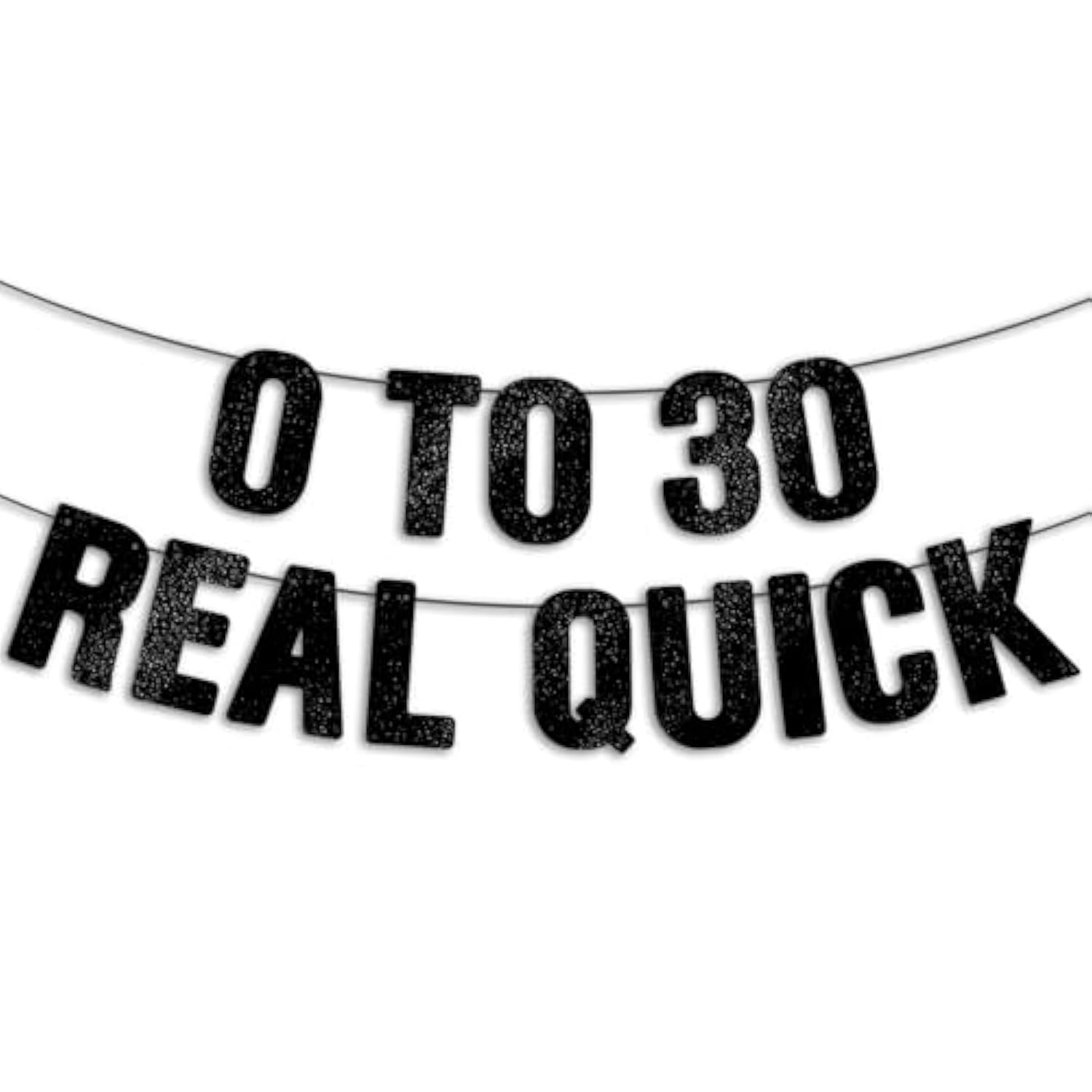 30Th Birthday Decorations For Him & Her, Dirty 30 Birthday Decorations For Men & Women, Pre-Strung 0 To 30 Real Quick Banner - Black Glitter
