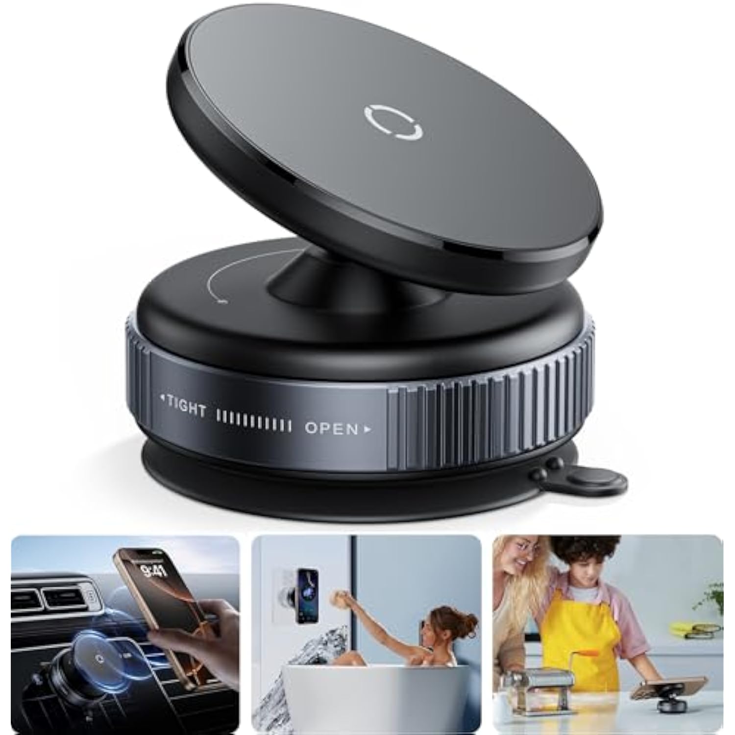 Latest Magnetic Car Phone Holder Ultra Vacuum Suction Cup Phone Mount Magnetic Car Mount Cell Phone Holder For Your Car Accessories For Iphone 15 14 13 12 Android (Black)