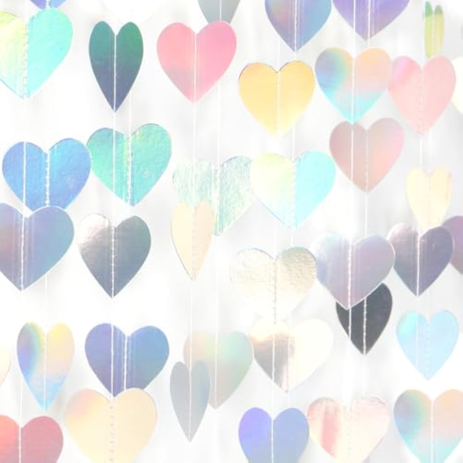 Holographic Heart Garland: Iridescent Disco Party Banner, 52ft