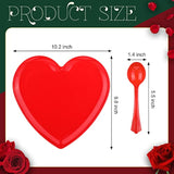 38 Pieces Valentines Heart Shaped Plates Spoon Set Include 18 Pcs 10 Inch Valentines Day Heart Shaped Food Tray 20 Pcs Plastic Spoon Salad Dessert Plate For Party Supplies(Red)