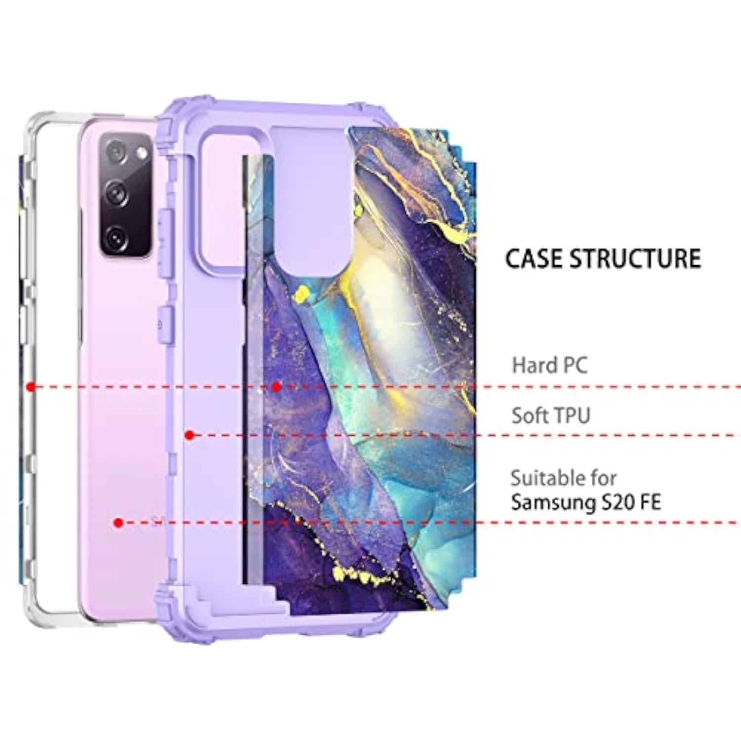 For Galaxy S20 Fe 5G Case,Three Layer Heavy Duty Shockproof Protection Hard Plastic Bumper +Soft Silicone Rubber Protective Case For Samsung Galaxy S20 Fe 5G,Purple