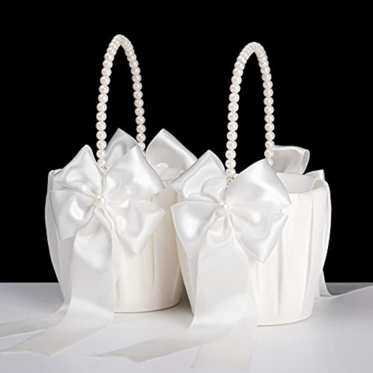 Flower Girl Baskets For Wedding,Ivory Flower Girl Basket With Pearl Handle Set Of 2,Wedding Baskets For Flower Girls