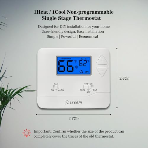 Non-Programmable Thermostat For Home Single-Stage Systems, 1 Heat/1 Cool, Easy Diy Install, Blue Backlight