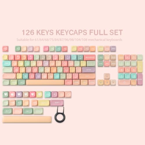 Pbt Keycaps 126 Keys Moa Profile Cute Keycap Dye-Sublimation Rainbow Candy Keycaps Set Custom Keycap For Cherry Gateron Mx Swithes Mechanical Keyboards (Only Keycaps)