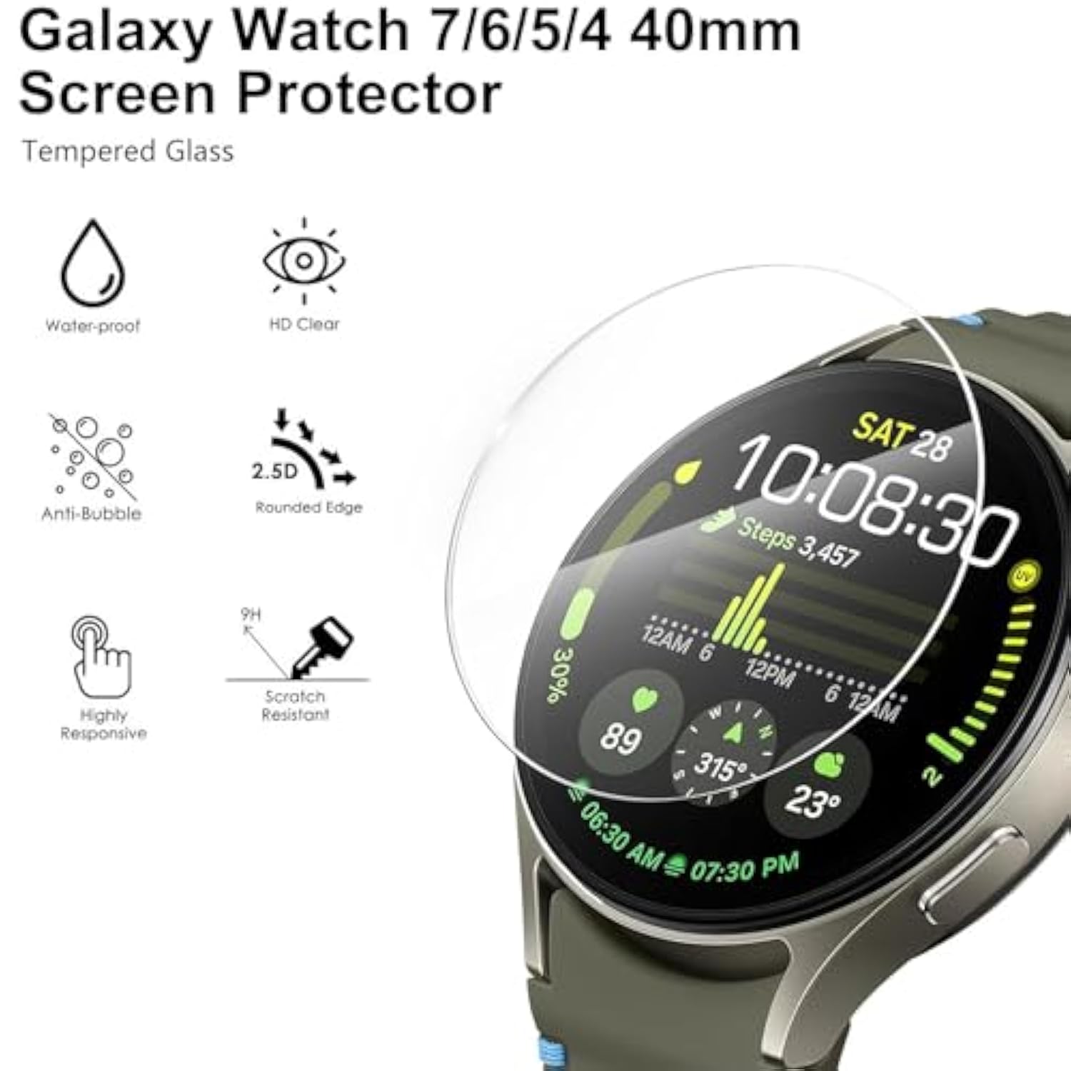 4-Pack Samsung Galaxy Watch 40mm Screen Protector Waterproof Tempered Glass