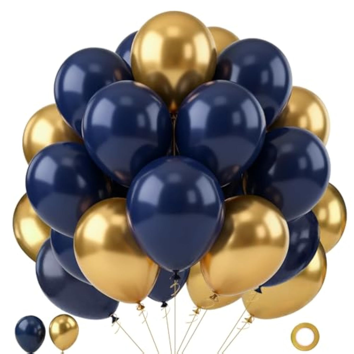 65pcs Navy Blue Gold 12in Balloons for Wedding Anniversary Birthday Parties