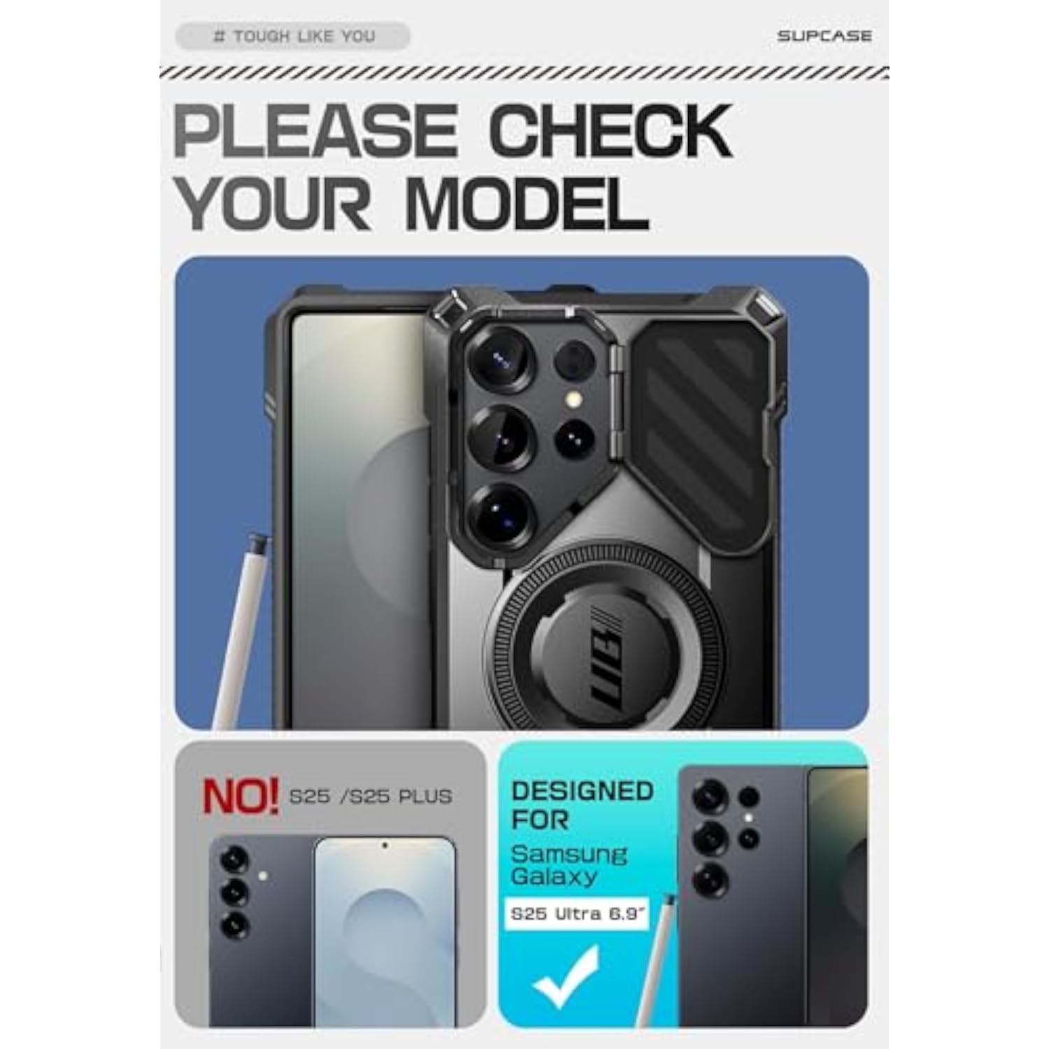 Samsung Galaxy S25 Ultra SUPCASE Case with Camera Cover Stand, Black
