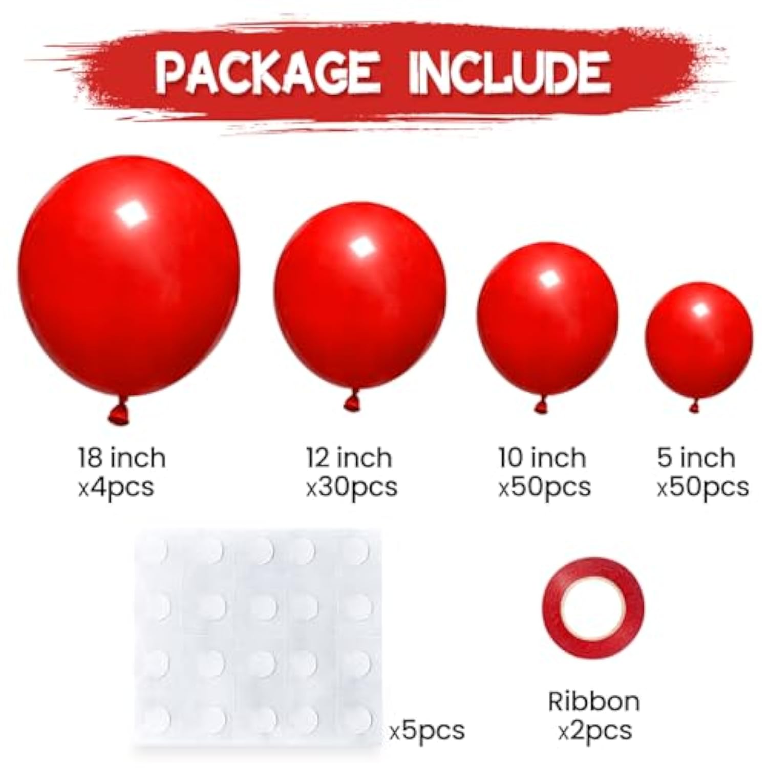 134Pcs Red Balloon Arch Kit – 5–18" Balloons for Birthday, Wedding & Party Decorations
