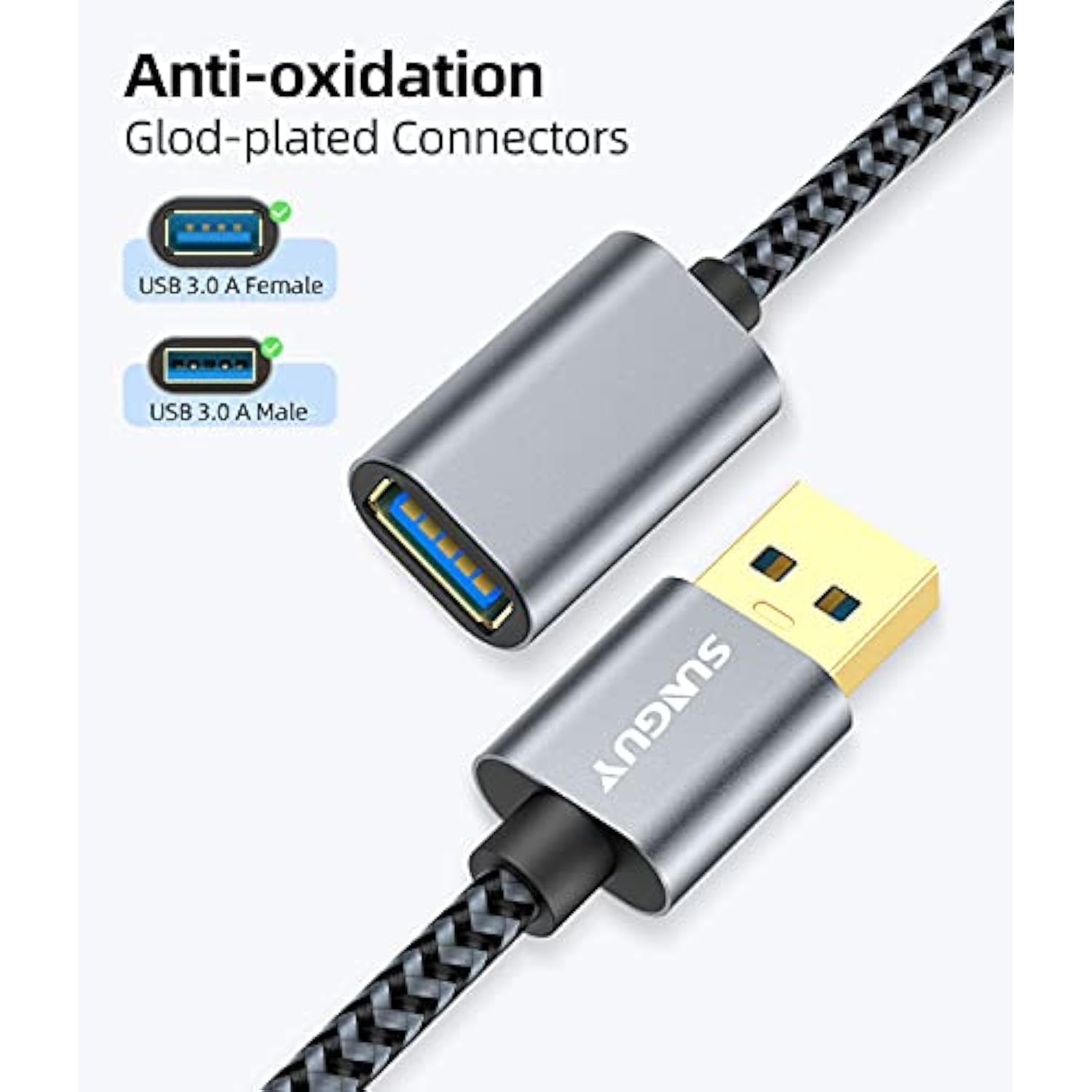 5Gbps Usb 3.0 Extension Cable, 1Ft Usb A Male To Female Extender Cord, Braided High Data Transfer Compatible With Xbox, Hard Drive, Webcam, Usb Keyboard, Mouse, Flash Drive, Oculus Vr