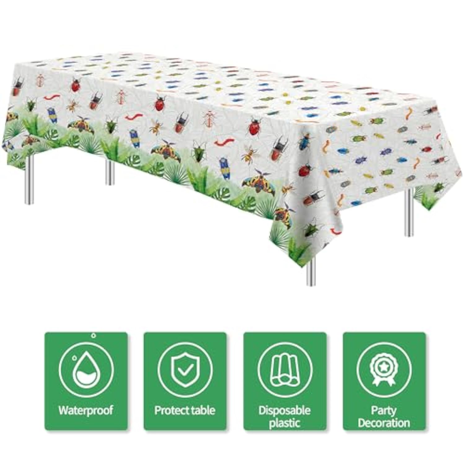 Bug Birthday Party Tablecloth Decorations, Disposable Bug Party Supplies Table Cover, Spring Summer Nature Insect Theme Birthday Baby Shower Table Cloths, 3 Pack, 54In X 108In