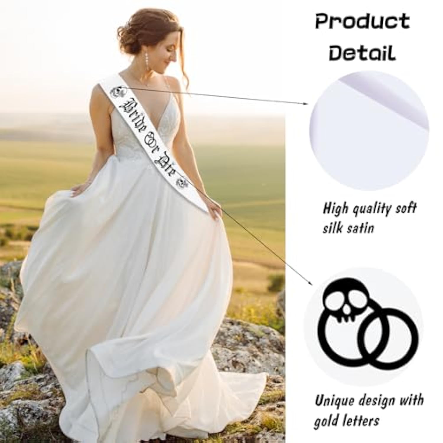 7 Pcs Bride Or Die Bachelorette Party Decorations, White Bride Or Die Sash And Black Till Death Do Us Sashes For Hen Party Bridal Shower Wedding Engagement Halloween Bachelorette Supplies