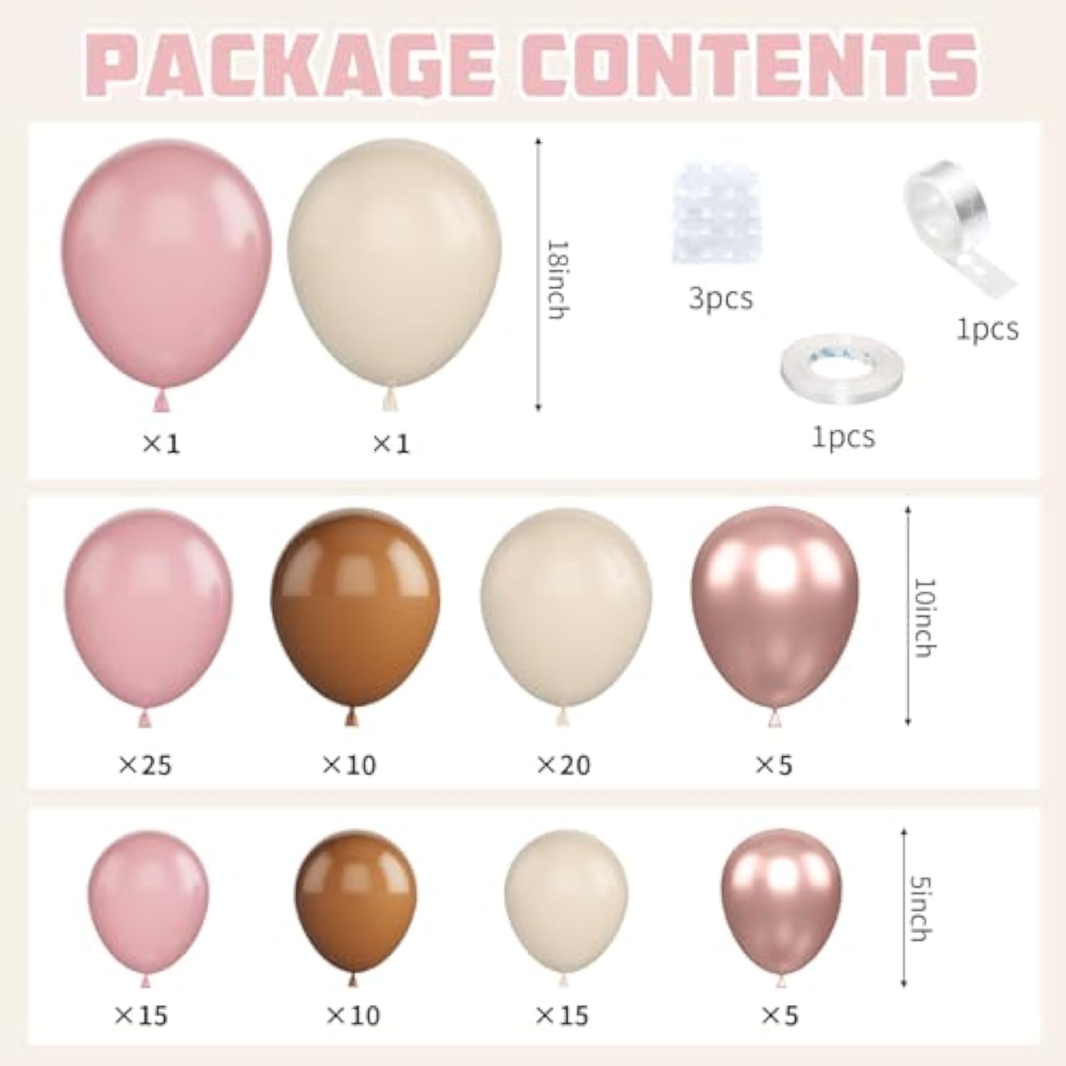 Dusty Pink Balloon Arch,Boho Balloon Garland With Blush Pink And Brown Rose Gold White Sand Balloons For Girl Baby Shower Bridal Valentines Day Wedding Birthday Party Decorations