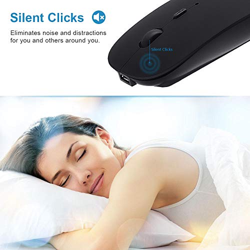 Bluetooth Mouse For Laptop/Macbook/Ipad/Android Pc,Rechargable Quiet Slim Wireless Mice Compatible With Windows/Linux/Tablet,Black