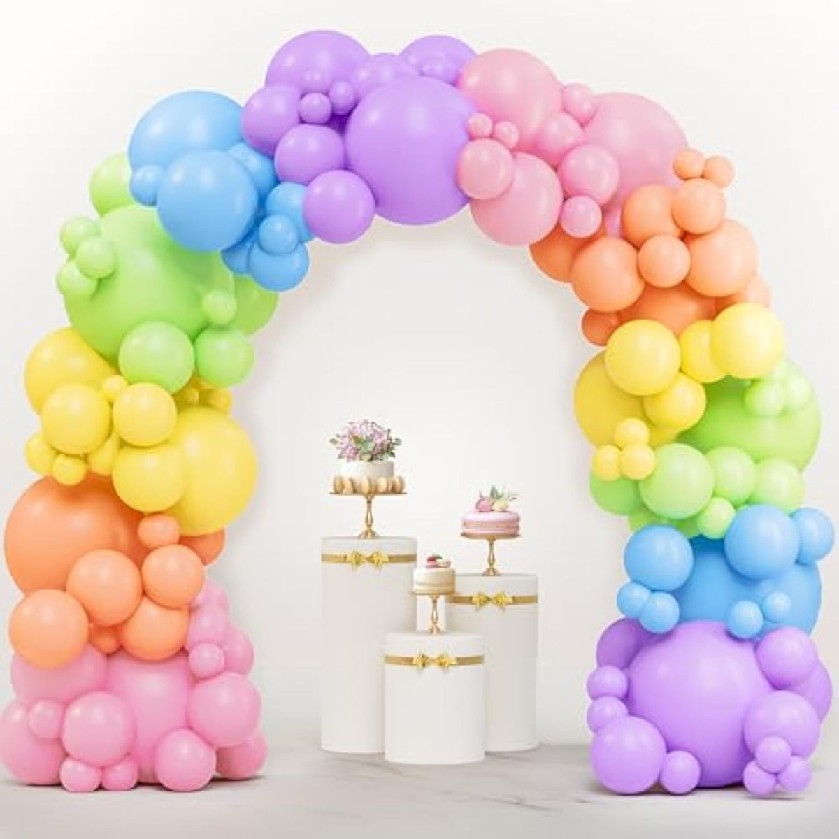 144pcs Pastel Rainbow Balloon Arch Kit in 6 Colors for Parties and Celebrations