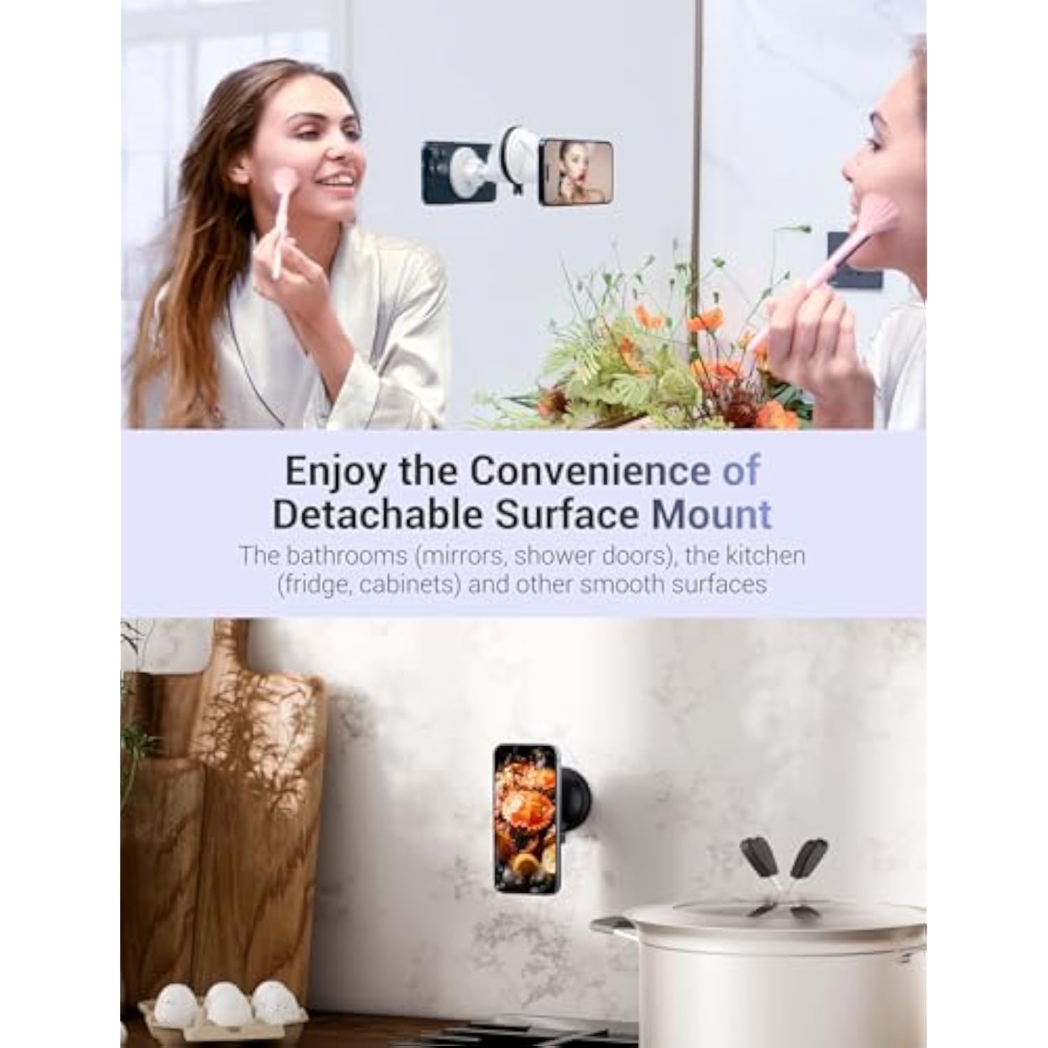Multi-Surface Suction Mount, Detachable Phone Holder for MagSafe & All Phones